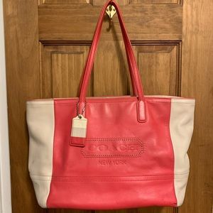 Coach Two-Tone Pink and Cream Leather Tote